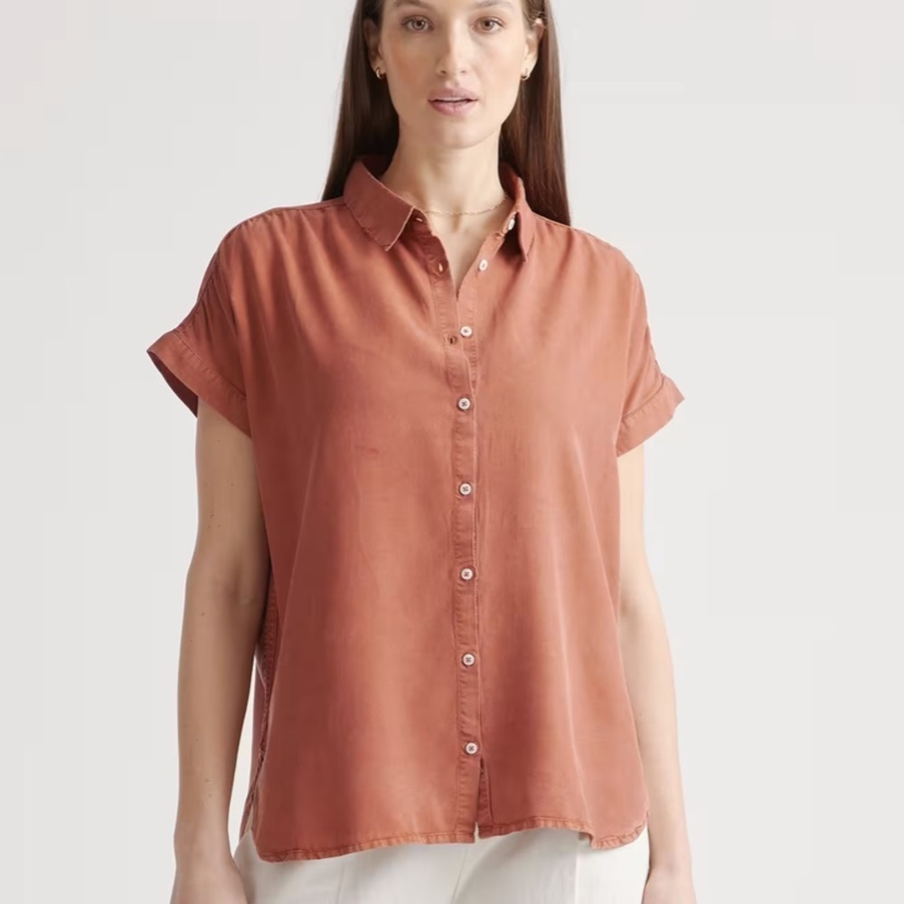 Quince • Vintage Wash Tencel Camp Shirt in Terracotta